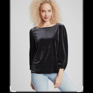 Gap Dark Gray/Pale Black Velvet 3/4 Balloon Sleeve Pullover Top Womens XS NWT